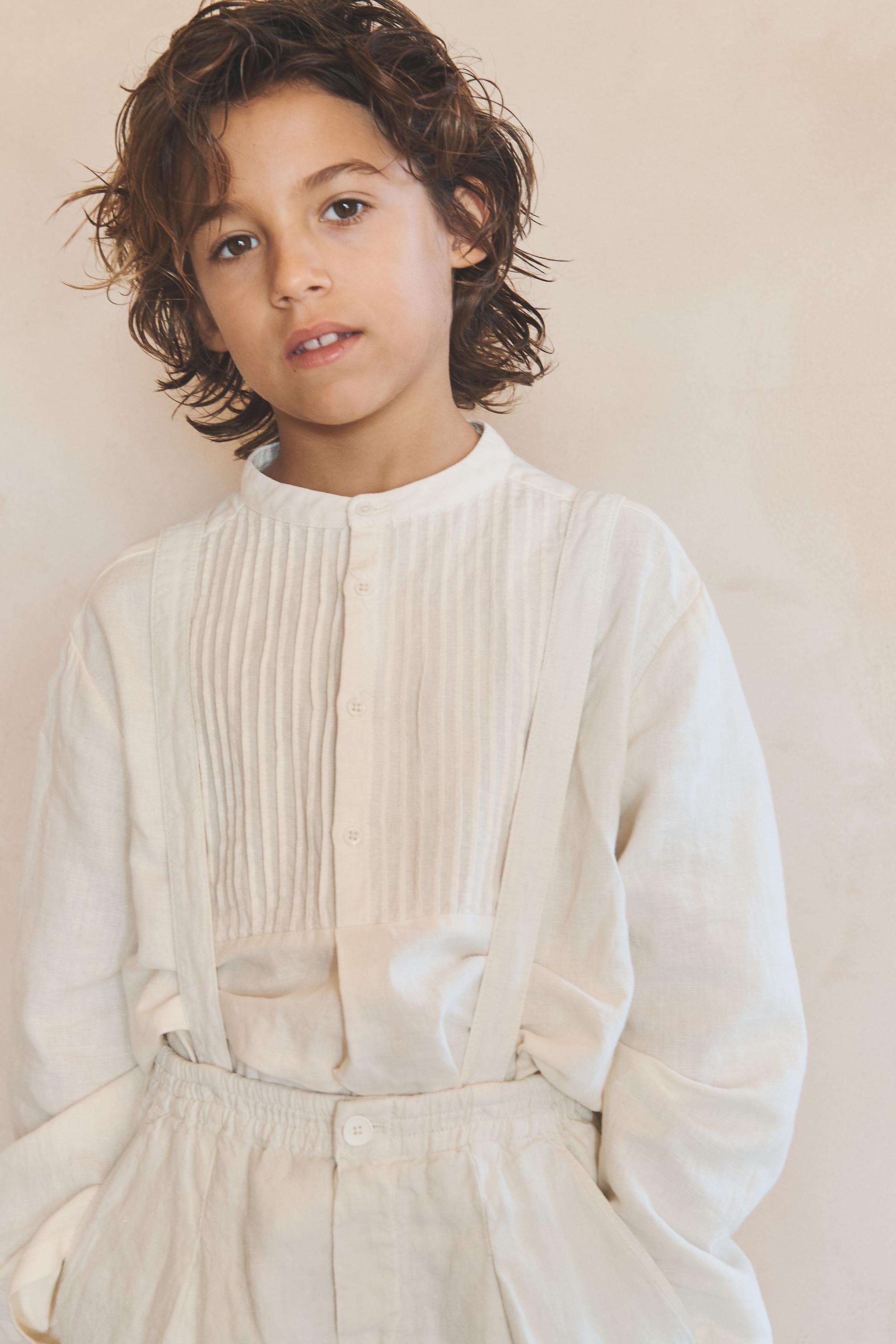 AGES 6-10 / LIMITED EDITION LINEN COTTON BLOUSE WITH PLEATS